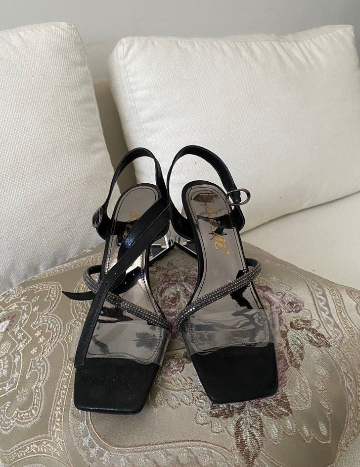 Cam Topuklu Siyah Yılan Desenli Kadın Gece Ayakkabısı - Görsel 2