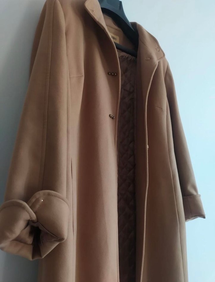 Bej Kadın Süet Uzun Klasik Kesim Kaban - Görsel 2