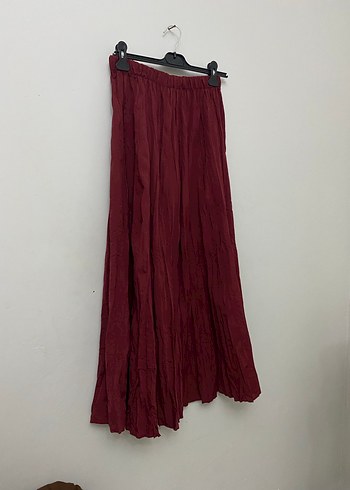 Bordo Pilili Uzun Keten Etek - Görsel 4