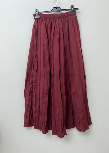 Bordo Pilili Uzun Keten Etek - Görsel 3