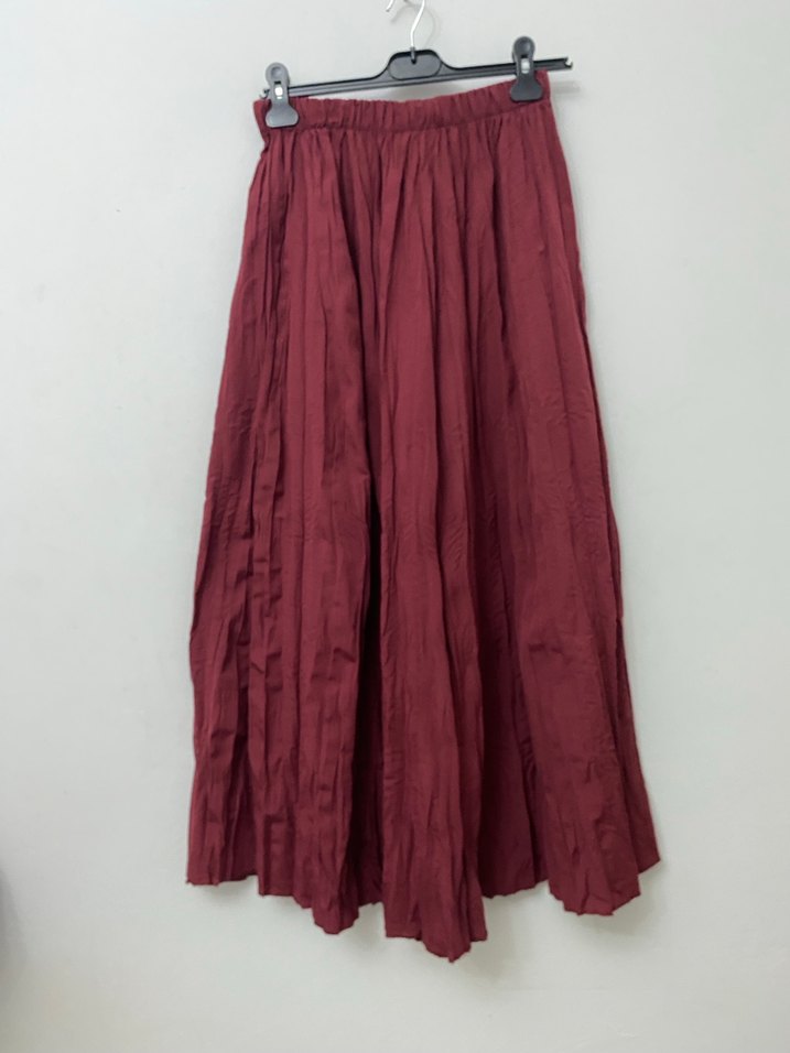 Bordo Pilili Uzun Keten Etek - Görsel 2