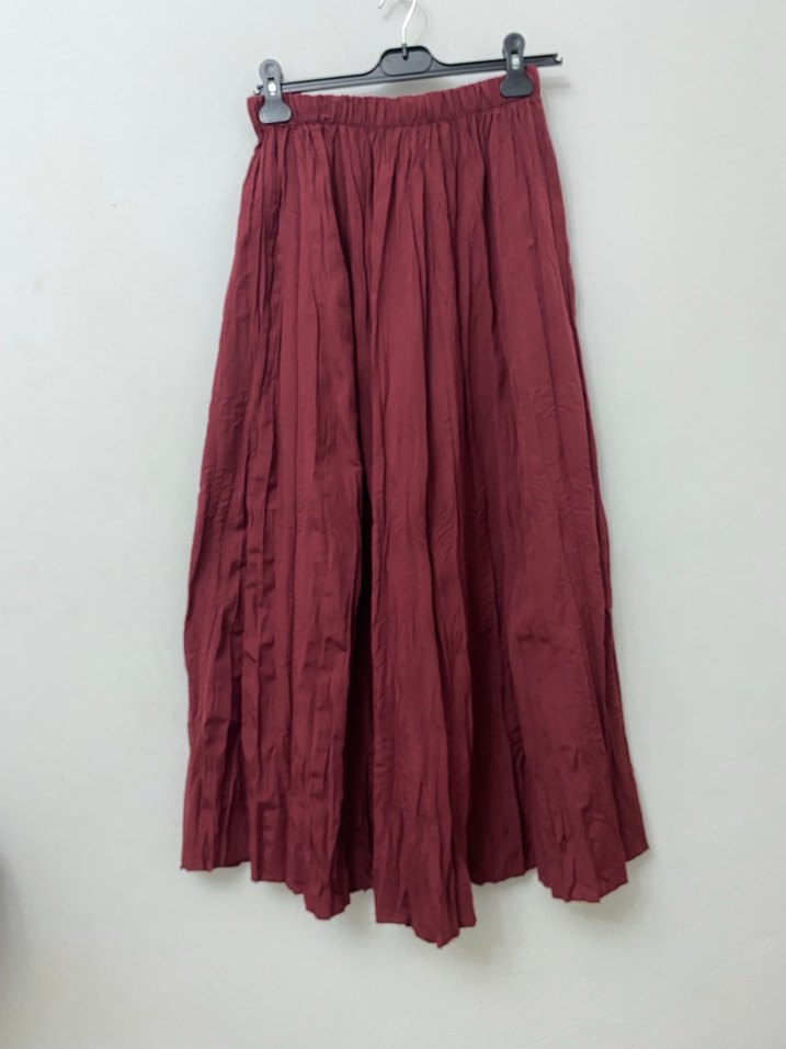 Bordo Pilili Uzun Keten Etek - Görsel 3