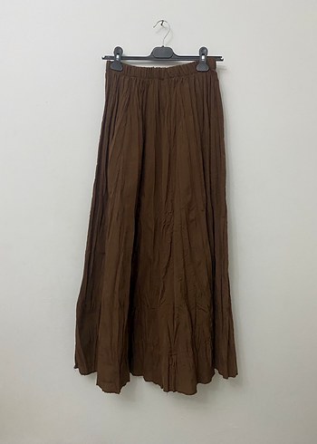 Kadın Kahverengi Uzun Keten Piliseli Etek - Görsel 4