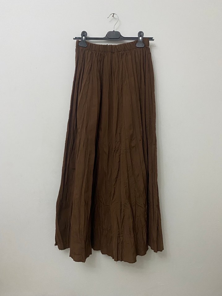 Kadın Kahverengi Uzun Keten Piliseli Etek - Görsel 4