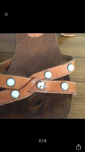 Tahta deri boncuk detaylı terlik - Görsel 2