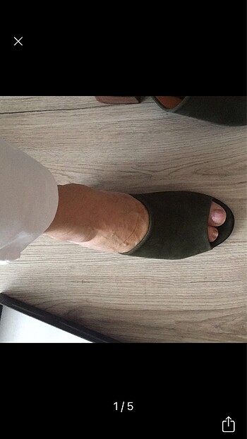 İnci deri süet karışımı haki yeşil terlik - Görsel 5