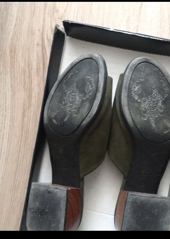 İnci deri süet karışımı haki yeşil terlik - Görsel 2