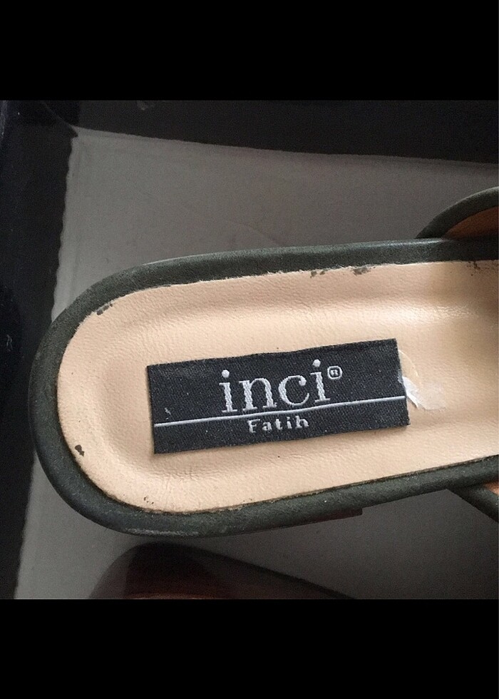 İnci deri süet karışımı haki yeşil terlik - Görsel 3