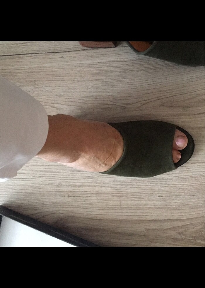 İnci deri süet karışımı haki yeşil terlik - Görsel 5