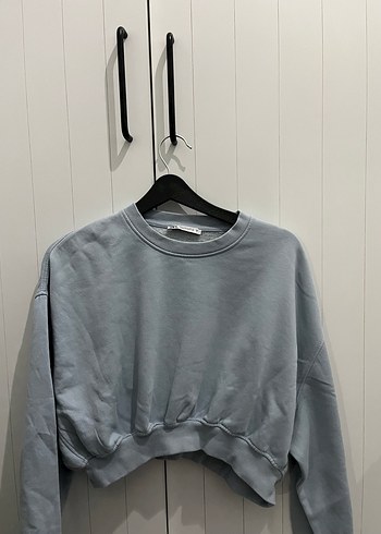 Zara Acik Mavi Rahat Bisiklet Yaka Sweatshirt