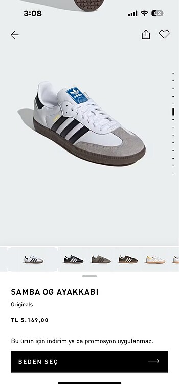 38 Beden Adidas Samba OG Ayakkabı