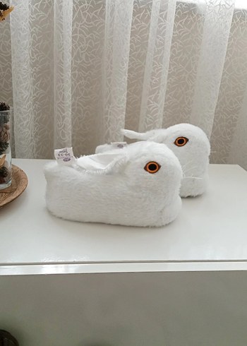 30-33 panduf Beyaz Peluş Tavşan Ev Terliği - Görsel 3