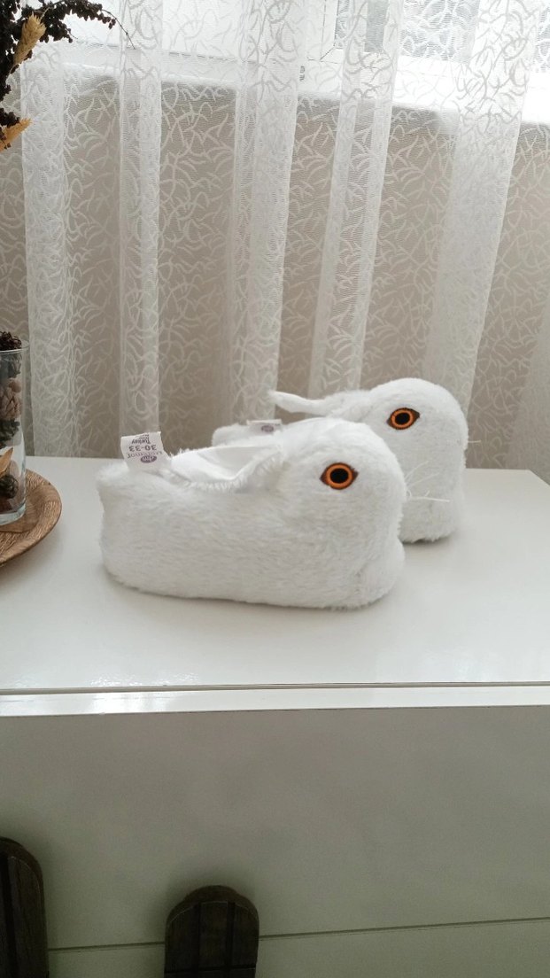 30-33 panduf Beyaz Peluş Tavşan Ev Terliği - Görsel 3