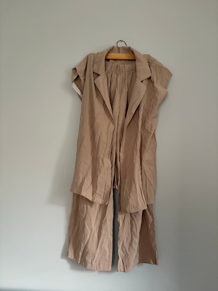 Bej Uzun Keten Kadın takım - Görsel 3