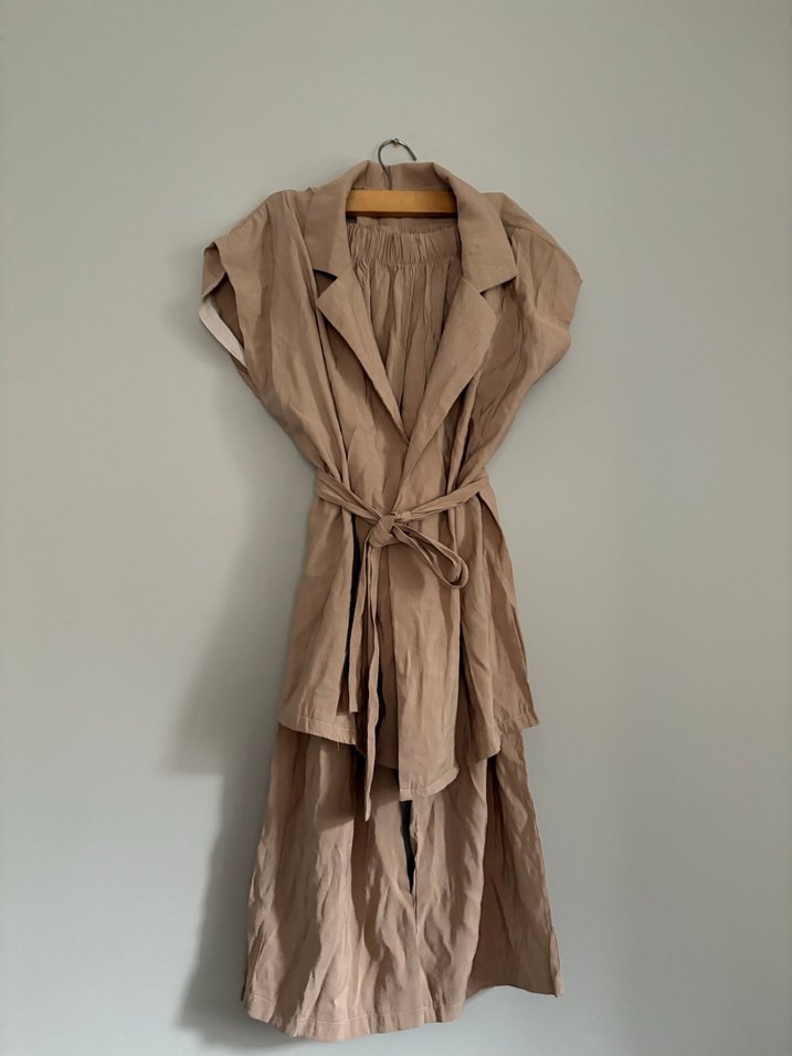 Bej Uzun Keten Kadın takım - Görsel 4