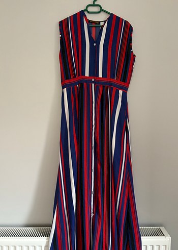 Renkli Çizgili Uzun Kolsuz Elbise - Görsel 3