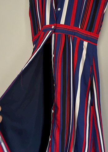 Renkli Çizgili Uzun Kolsuz Elbise - Görsel 6