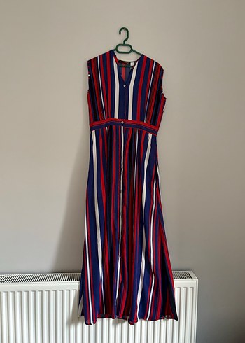 Renkli Çizgili Uzun Kolsuz Elbise - Görsel 2