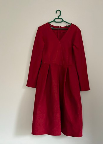 Bordo V Yakalı Midi Elbise - Görsel 2