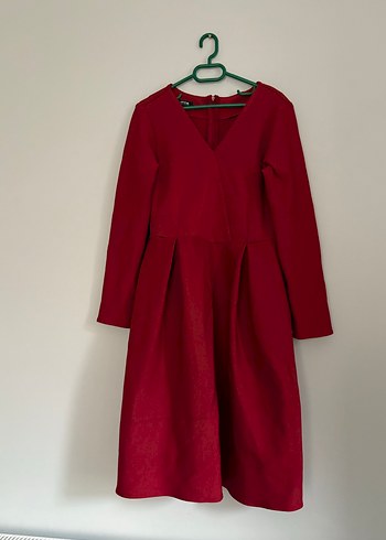 Bordo V Yakalı Midi Elbise - Görsel 3