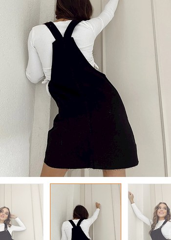 Siyah Midi Sırt Askılı Kadın Elbise kot - Görsel 2