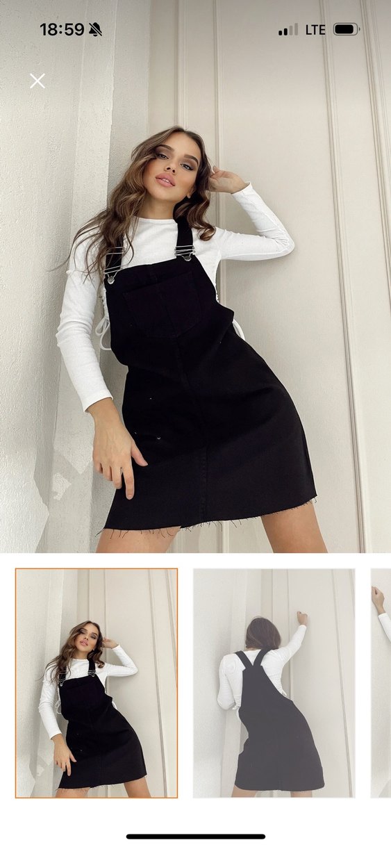 Siyah Midi Sırt Askılı Kadın Elbise kot - Görsel 3