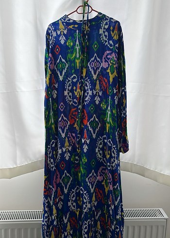 Renkli Bohem Uzun Kollu V Yaka Elbise - Görsel 2