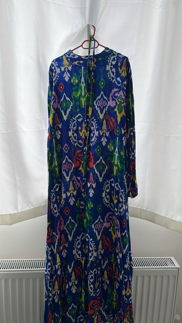 Renkli Bohem Uzun Kollu V Yaka Elbise - Görsel 2