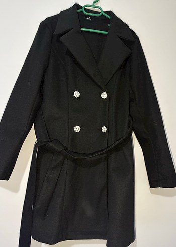 Çift Düğmeli Siyah Kaban - Görsel 2