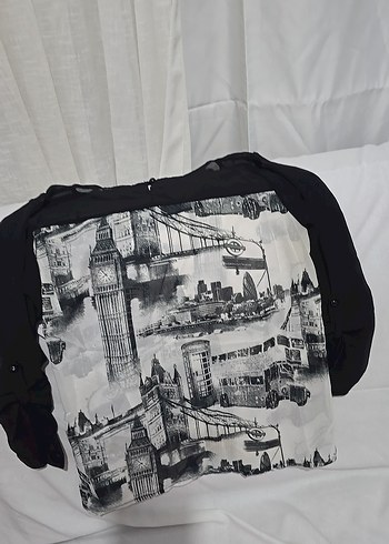 Sokak Stili Siyah Baskılı Kadın Uzun Kollu şifoner - Görsel 2