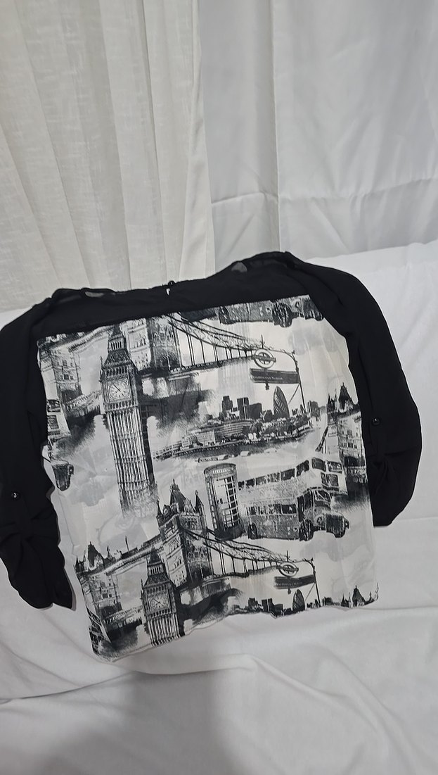 Sokak Stili Siyah Baskılı Kadın Uzun Kollu şifoner - Görsel 2