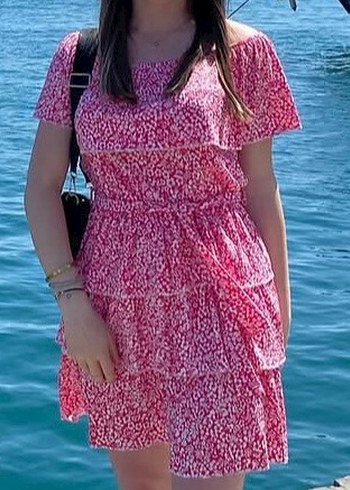 Pembe Renkli Salaş Midi Elbise