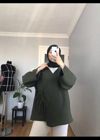 Haki Renk Uzun Kollu Midi Kimono