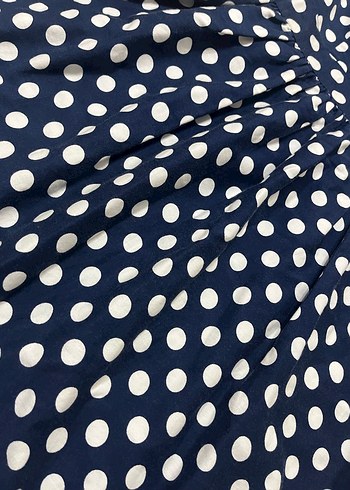 Lacivert Beyaz Puantiyeli Midi Elbise - Görsel 4