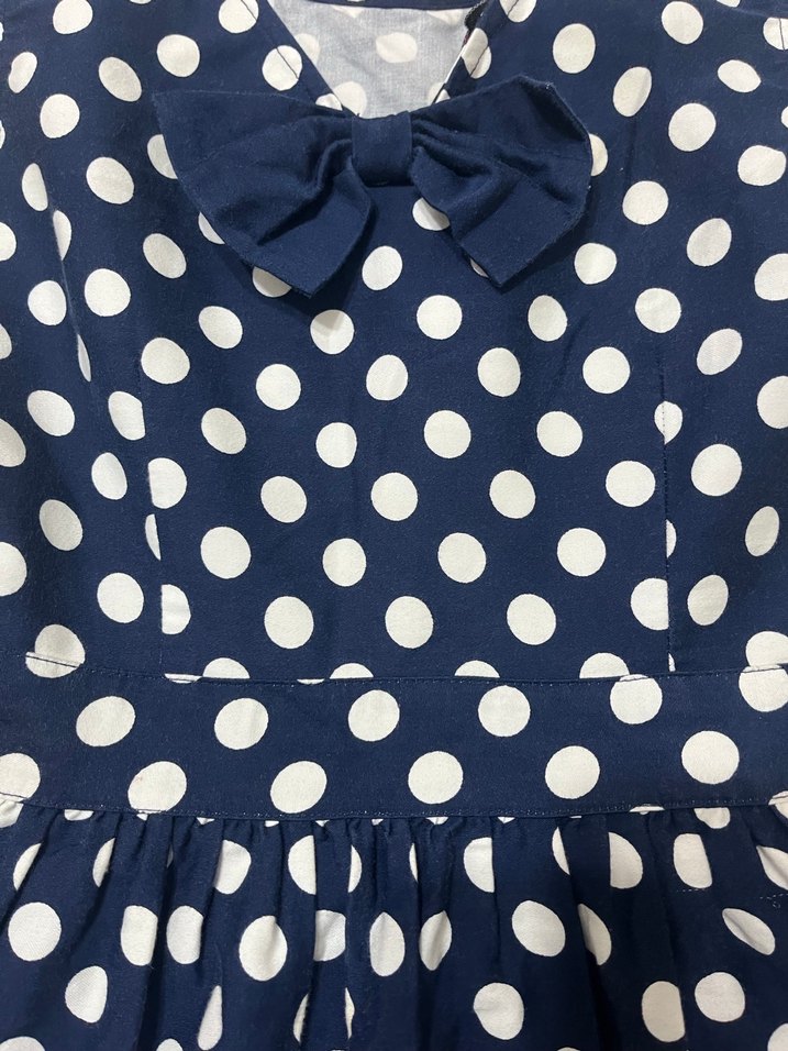 Lacivert Beyaz Puantiyeli Midi Elbise - Görsel 3