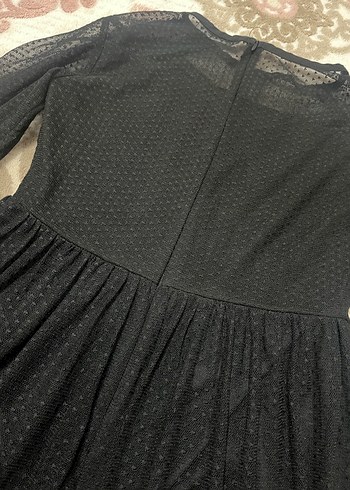 Uzun Siyah Fırfırlı Kadın Elbise - Görsel 2