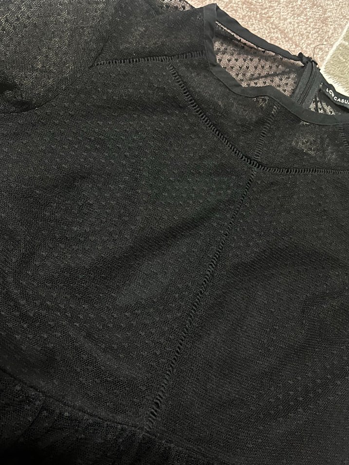 Uzun Siyah Fırfırlı Kadın Elbise - Görsel 4