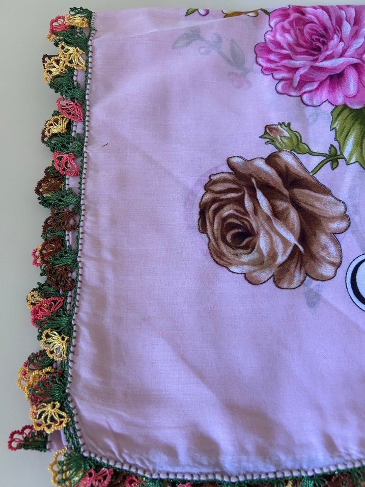 Dantel Kenarlı Pembe Kadın Fular - Görsel 2