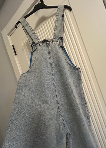 Gri Batik Desenli Kadın Denim Tulum - Görsel 5