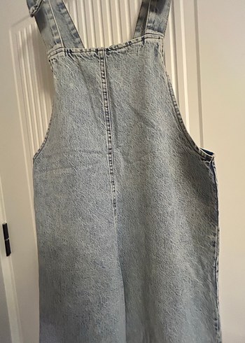 Gri Batik Desenli Kadın Denim Tulum - Görsel 4