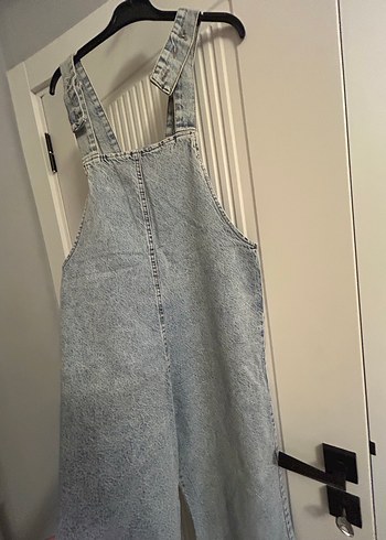 Gri Batik Desenli Kadın Denim Tulum - Görsel 2