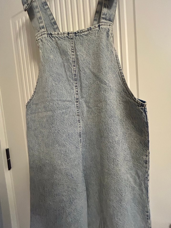 Gri Batik Desenli Kadın Denim Tulum - Görsel 4