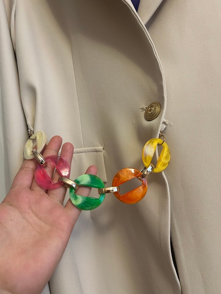 Bej Zincir Detaylı Blazer ceket ve pantolon - Görsel 2