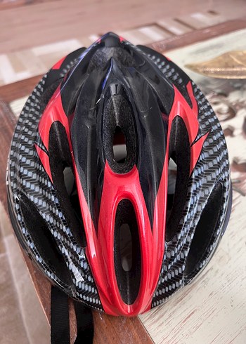 Kırmızı Baskılı  bisiklet Kaskı Velcro - Görsel 3