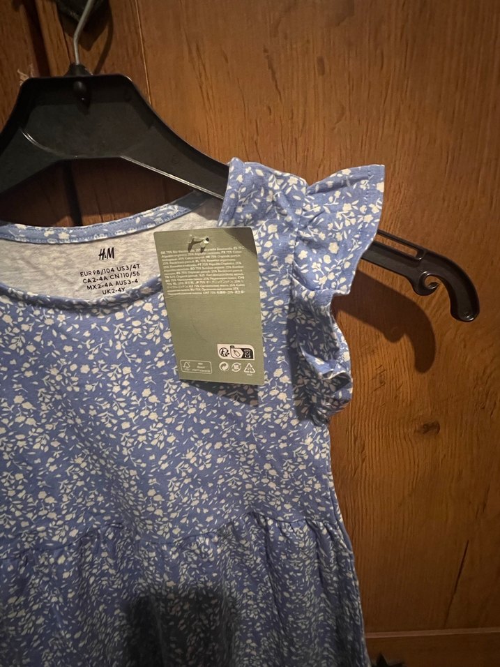 H&M kız  Çocuk Mavi Kısa Kollu Fırfırlı Elbise - Görsel 2