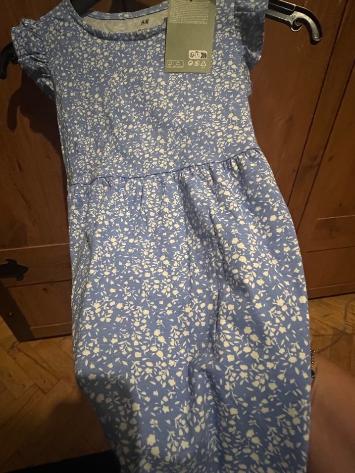 H&M kız  Çocuk Mavi Kısa Kollu Fırfırlı Elbise - Görsel 3