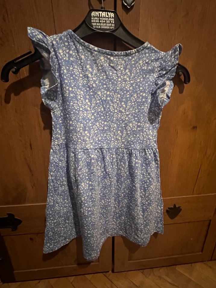 H&M kız  Çocuk Mavi Kısa Kollu Fırfırlı Elbise - Görsel 4