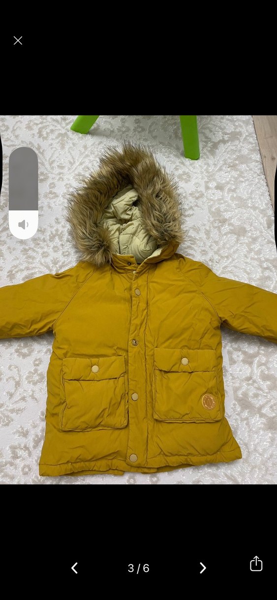 Sarı Kürklü kuş Tüyü Çocuk Mont - Görsel 4