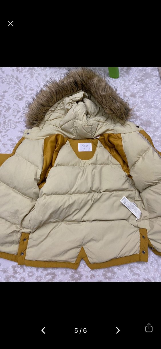 Sarı Kürklü kuş Tüyü Çocuk Mont - Görsel 5