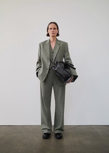 Zara Haki Deri Kadin Blazer Ceket